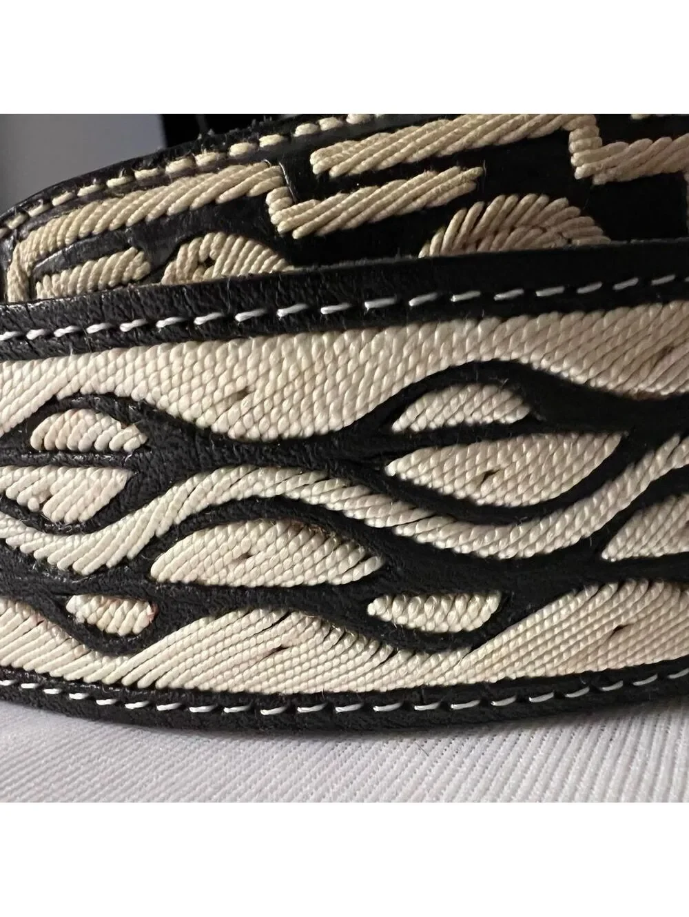 Vintage Rooster Belt Embroidered Buckle Leather Rockabilly Black White XL